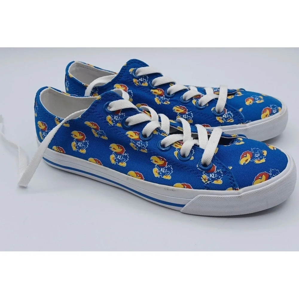 Unisex Row One NCAA Kansas Jayhawks All Over‎ Logo Low Top Lace Up Shoes W6 M4.5